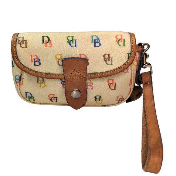 Dooney & Bourke Handbags - Dooney & Bourke 🌈 Rainbow Logo Wristlet Pouch Coated Canvas Vachetta